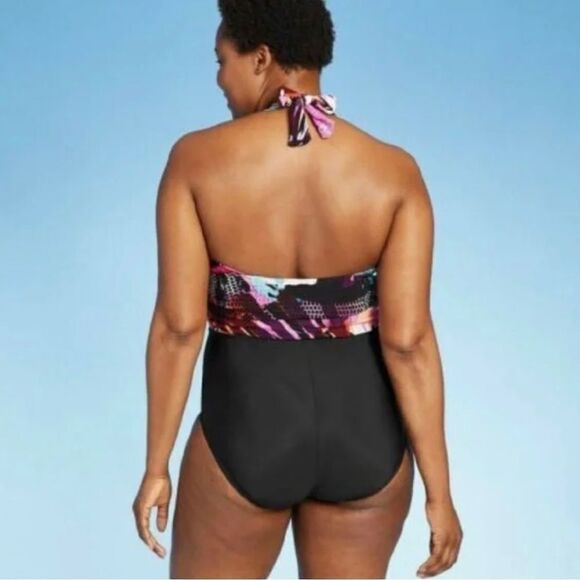 Aqua Green Colorful Halter One Piece Swimsuit - Picture 2 of 6